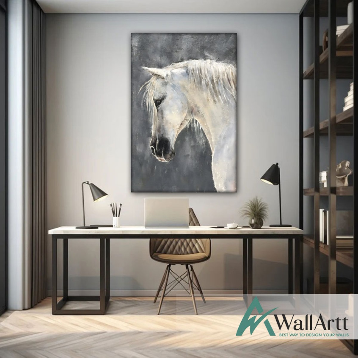 White Horse II Textured Partial Oil Painting - Wall Art